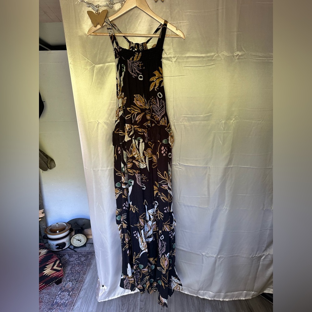 Free People Black and Gold Floral Maxi Dress